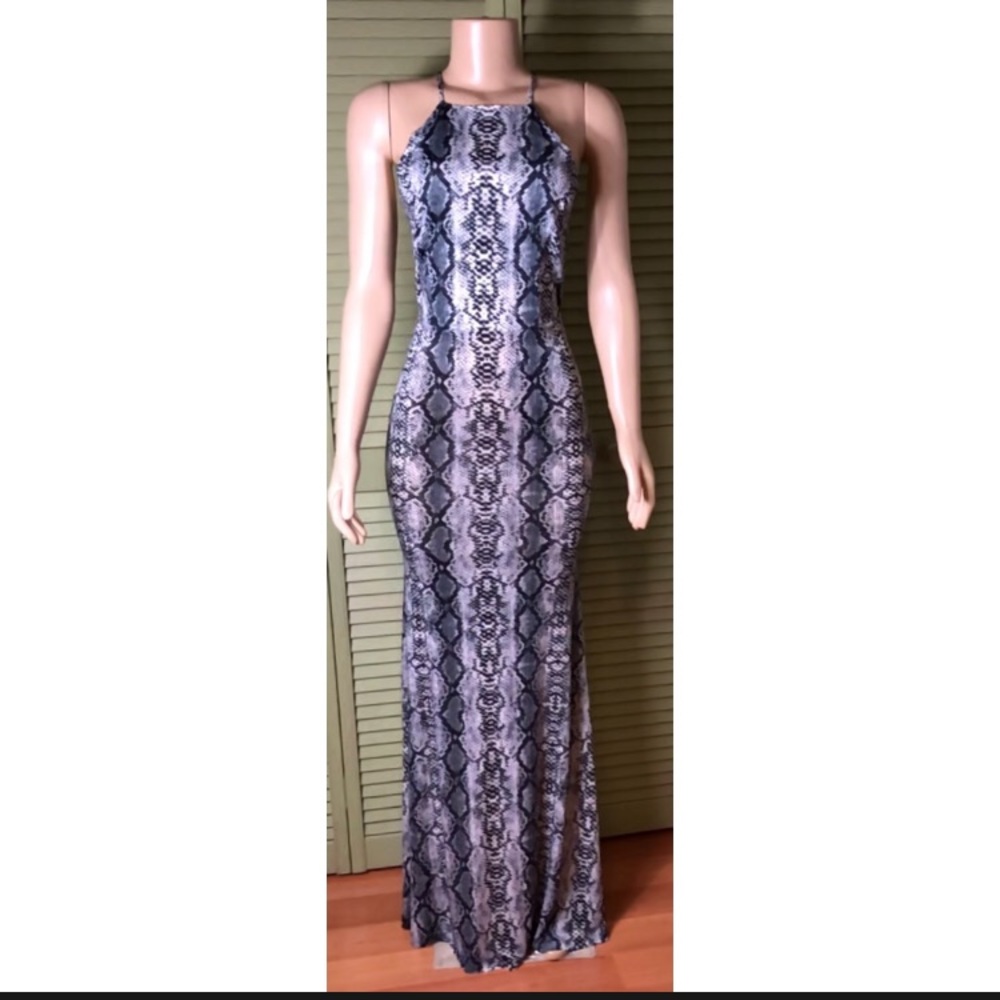 Grey Snakeskin Print Maxi Dress - Picture 4 of 5